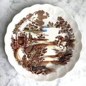 Ridgway Staffordshire Coaching Days Plate Vintage Brown Transferware 7.5”